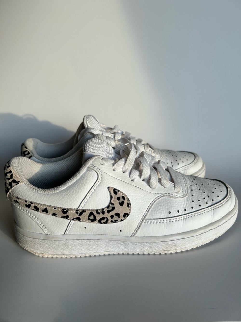Nike Women's Court Vision Low — White with Leopard Swoosh - Picture 3 of 9
